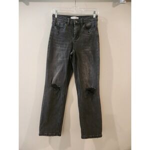 Flying Monkey Black‎ Denim Ripped High Rise Jeans Size 26 Straight Wide Leg